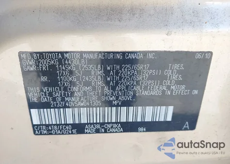 2010 Toyota Rav4 from USA, damaged, VIN 2T3ZF4DV5AW041305